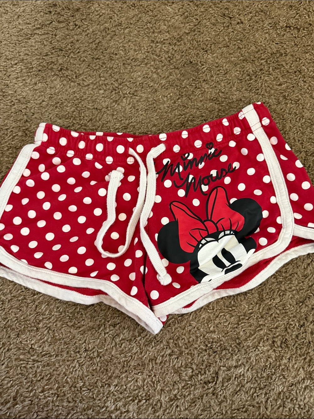 Disney Minnie Mouse Red Polka Dot Athletic Shorts with White Trim